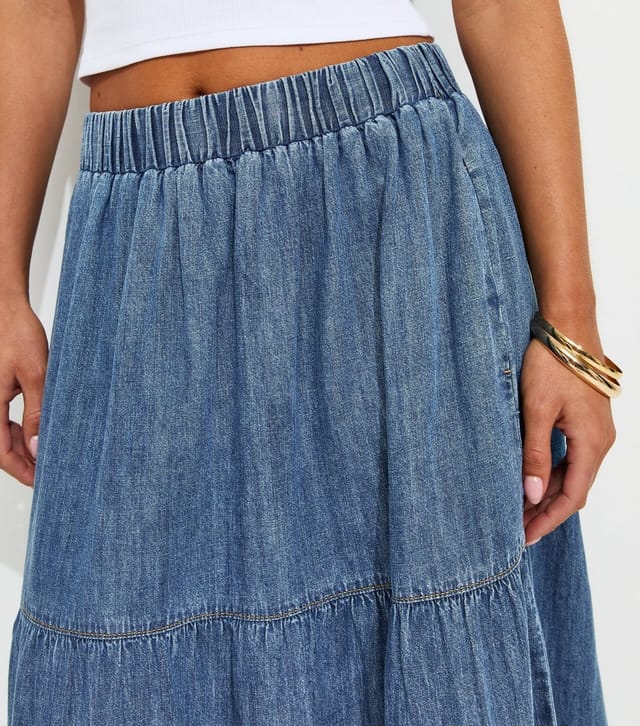 New Look Women's Petite Blue Tiered Midi Skirt New Look - 2