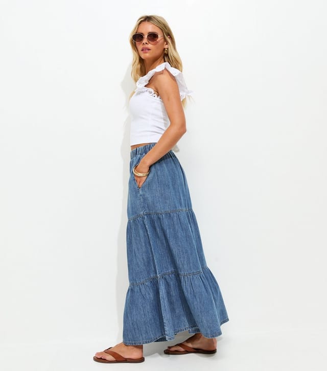 New Look Women's Petite Blue Tiered Midi Skirt New Look - 3