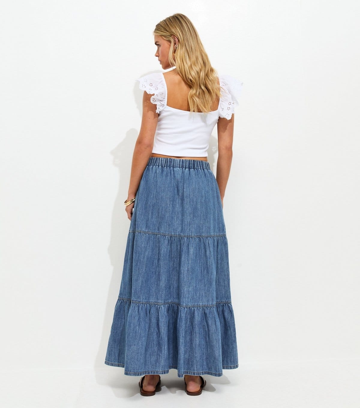 New Look Women's Petite Blue Tiered Midi Skirt New Look - 4