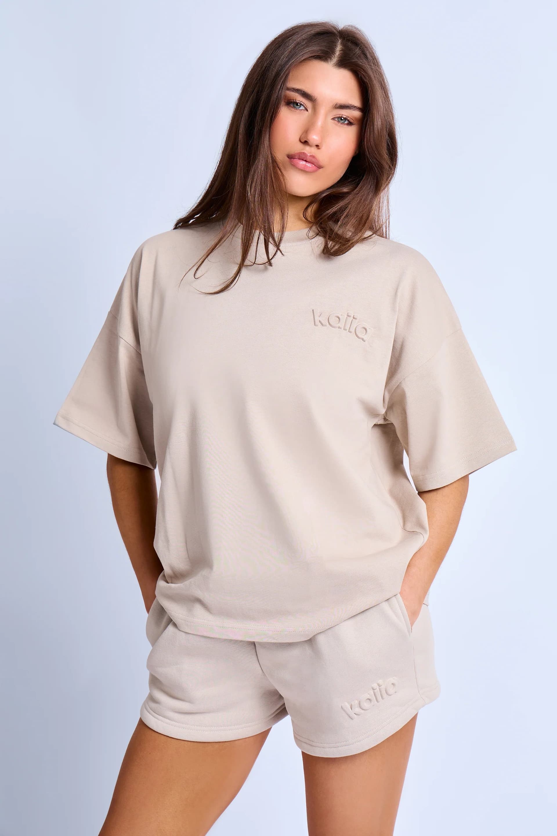 Kaiia Kaiia Ash Taupe Oversized Logo T-shirt