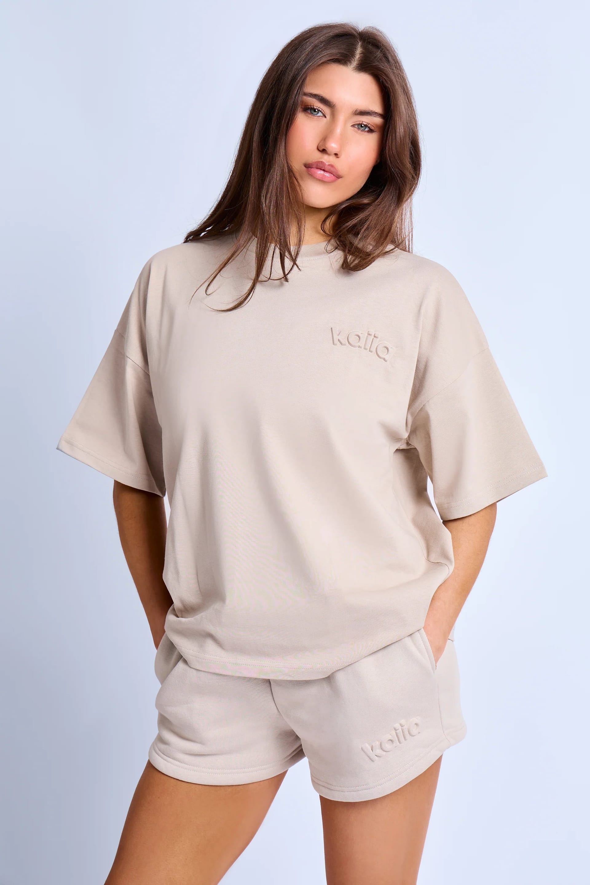 Kaiia Ash Taupe Oversized Logo T-shirt