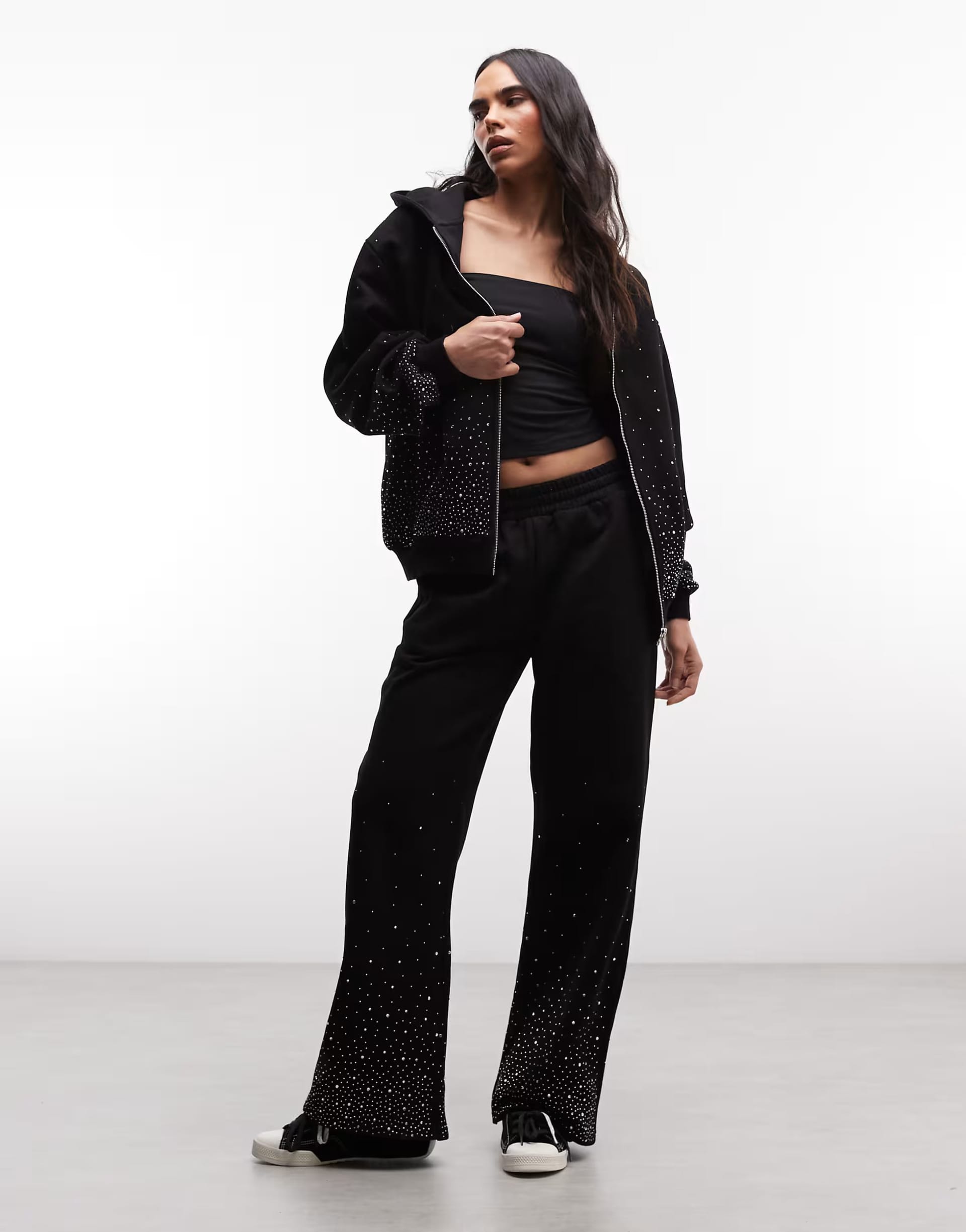 ASOS Black Rhinestone Embellished Wide Leg Joggers Co-ord