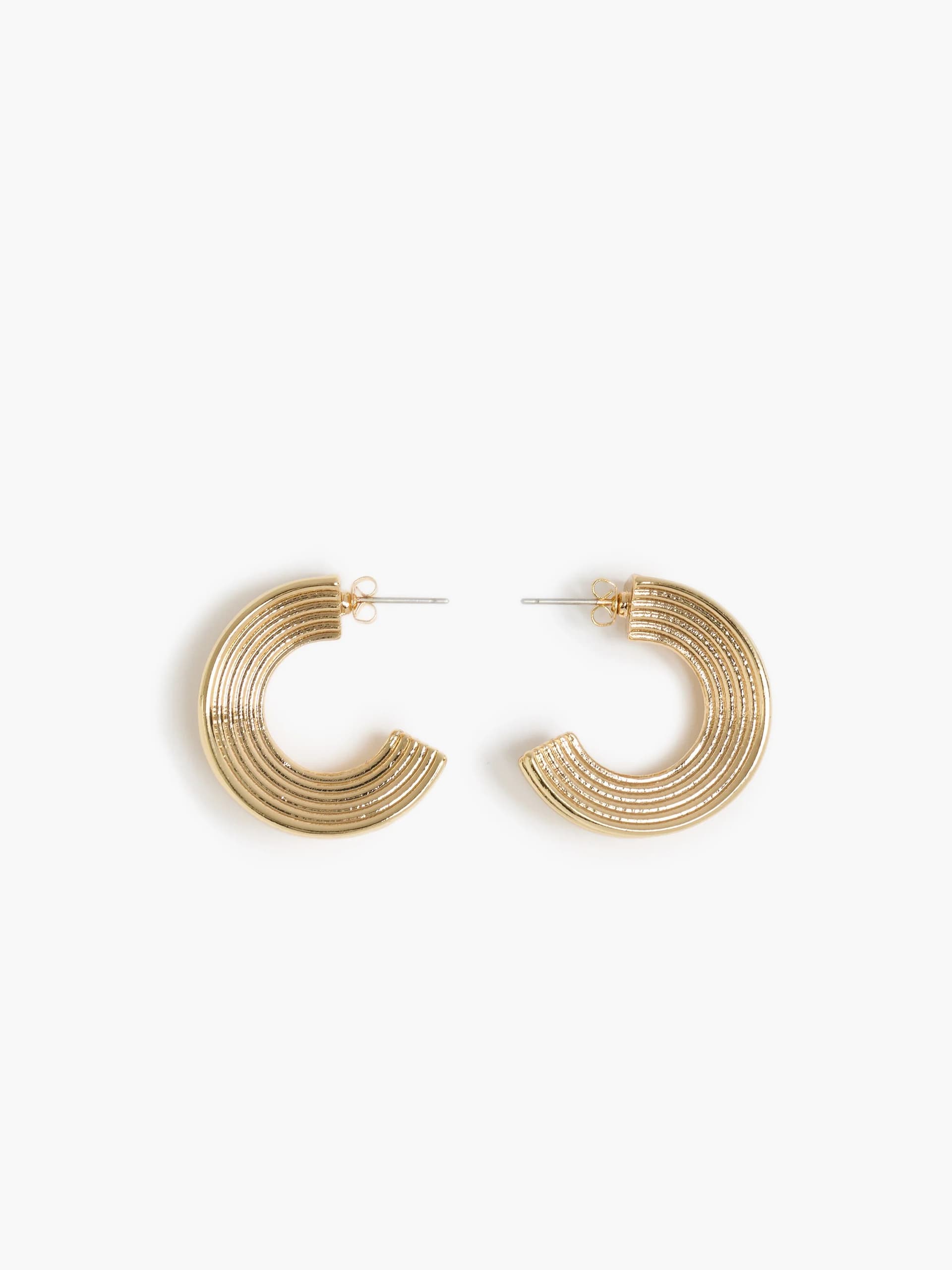French Connection Ridged Half Hoop Earrings Warm Gold