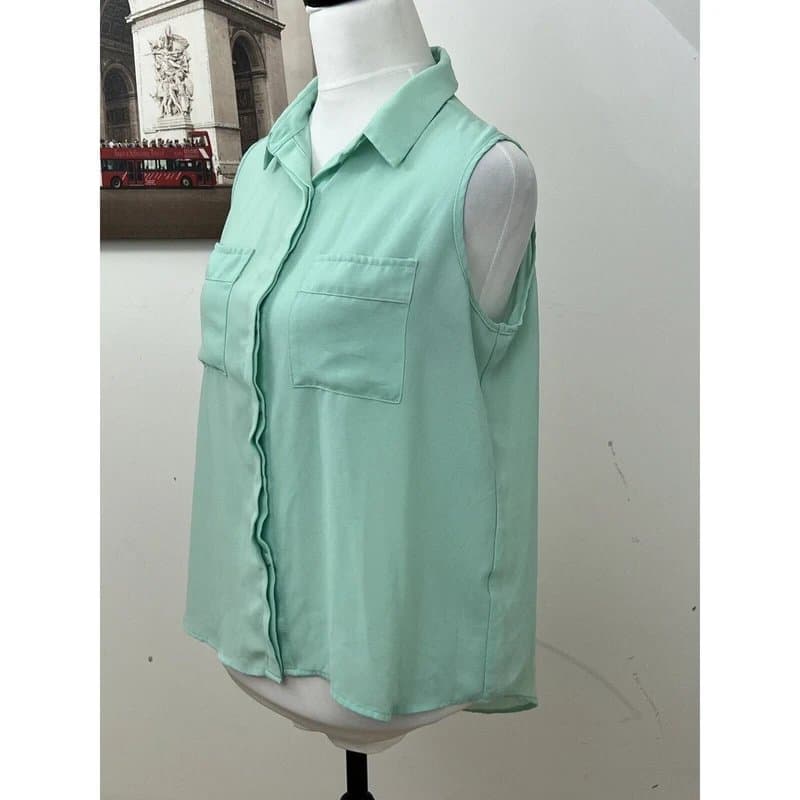 Cotton On Cotton On Blouse Chiffon Size M Sleeveless Blue Green Open Back Sheer Collared