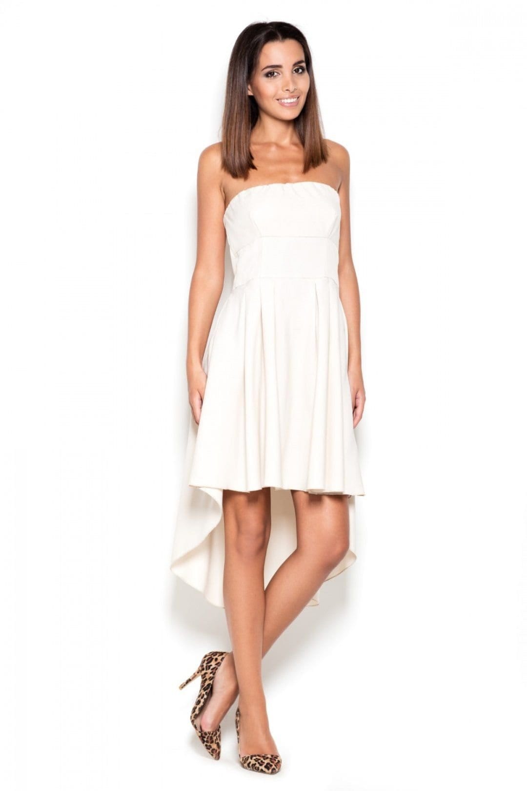Love Lace Beige Strapless Asymmetrical Daydress with Elastic Bust