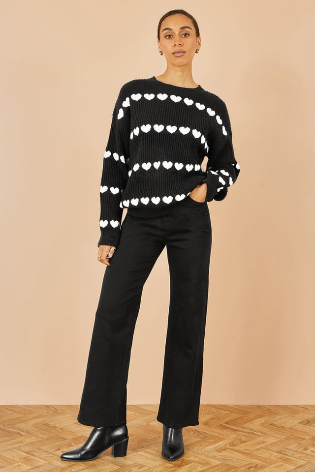 Yumi Yumi Women's Black Knitted Jumped With Heart Stripes - 3