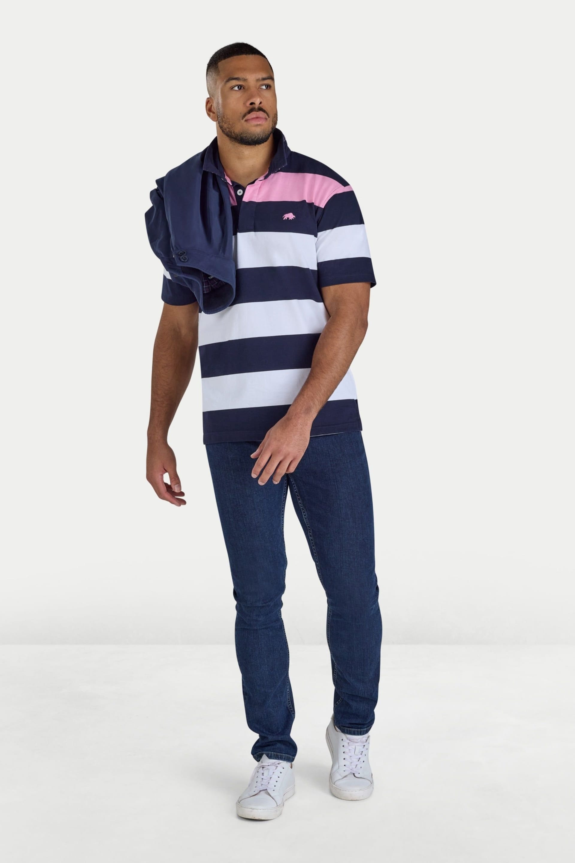 raging bull Raging Bull Men's Irregular Stripe Rugby in Navy - 4