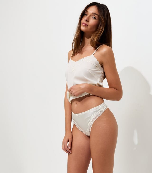 New Look Women's White Satin Look Micro Lace Thong New Look - 3