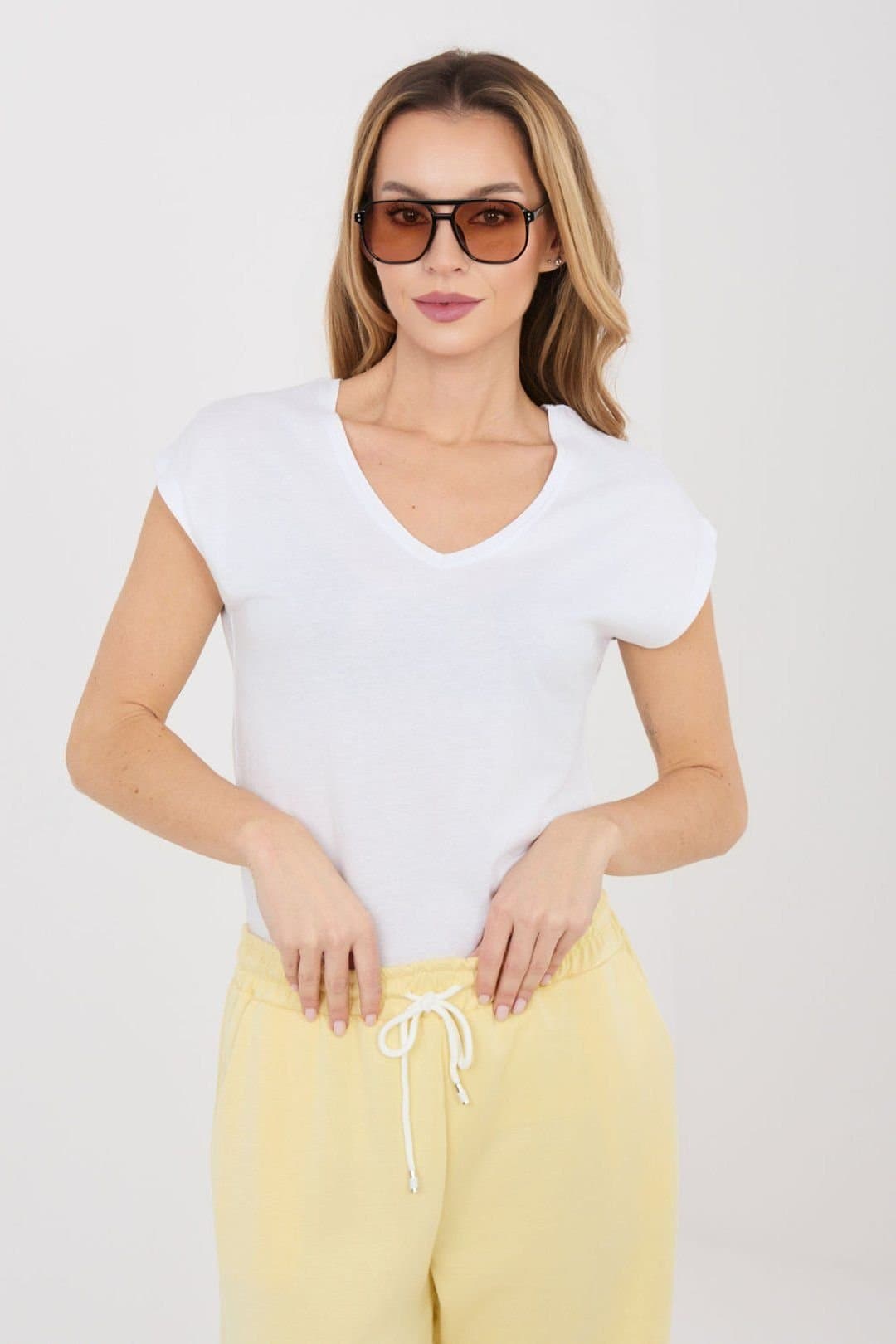 Love Lace Love Lace Women's Cotton Modal V Neck Classic T-Shirt in White