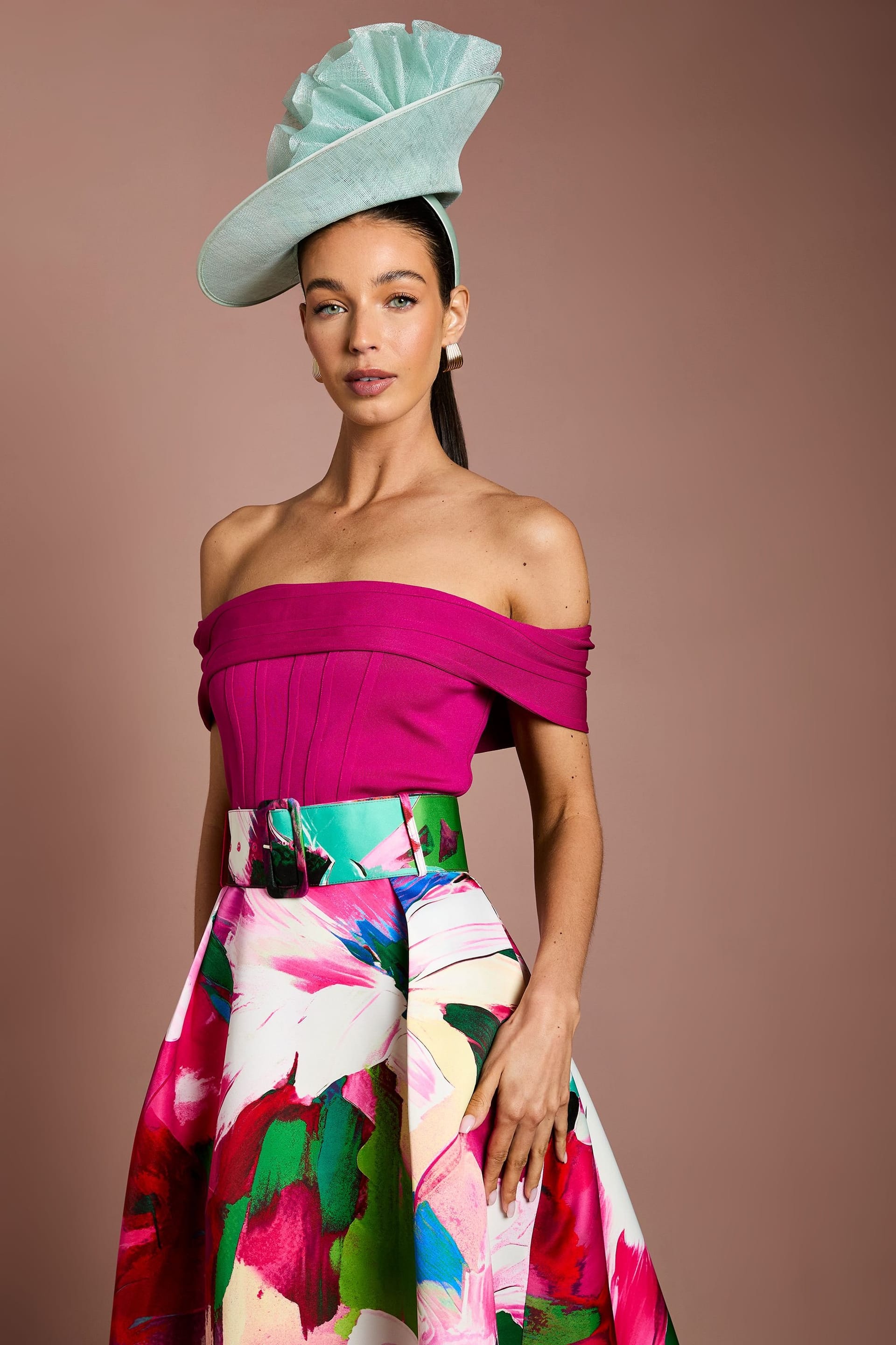 Coast Coast Women's Lisa Tan Bardot Bandage Hi-Lo Printed Midi Dress in Purple - 4