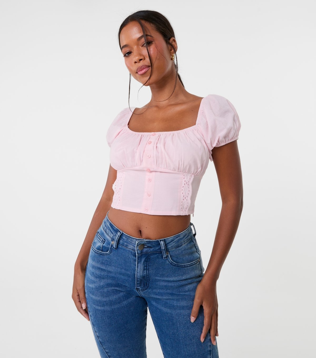 Pink Vanilla Women's Pink Broderie Crop Top Pink Vanilla New Look - 3