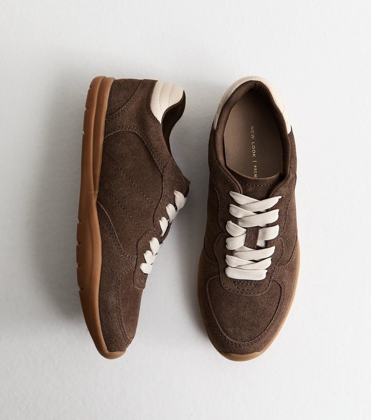 New Look Women's Premium Real Leather Dark Brown Suede Lace Up Trainers New Look