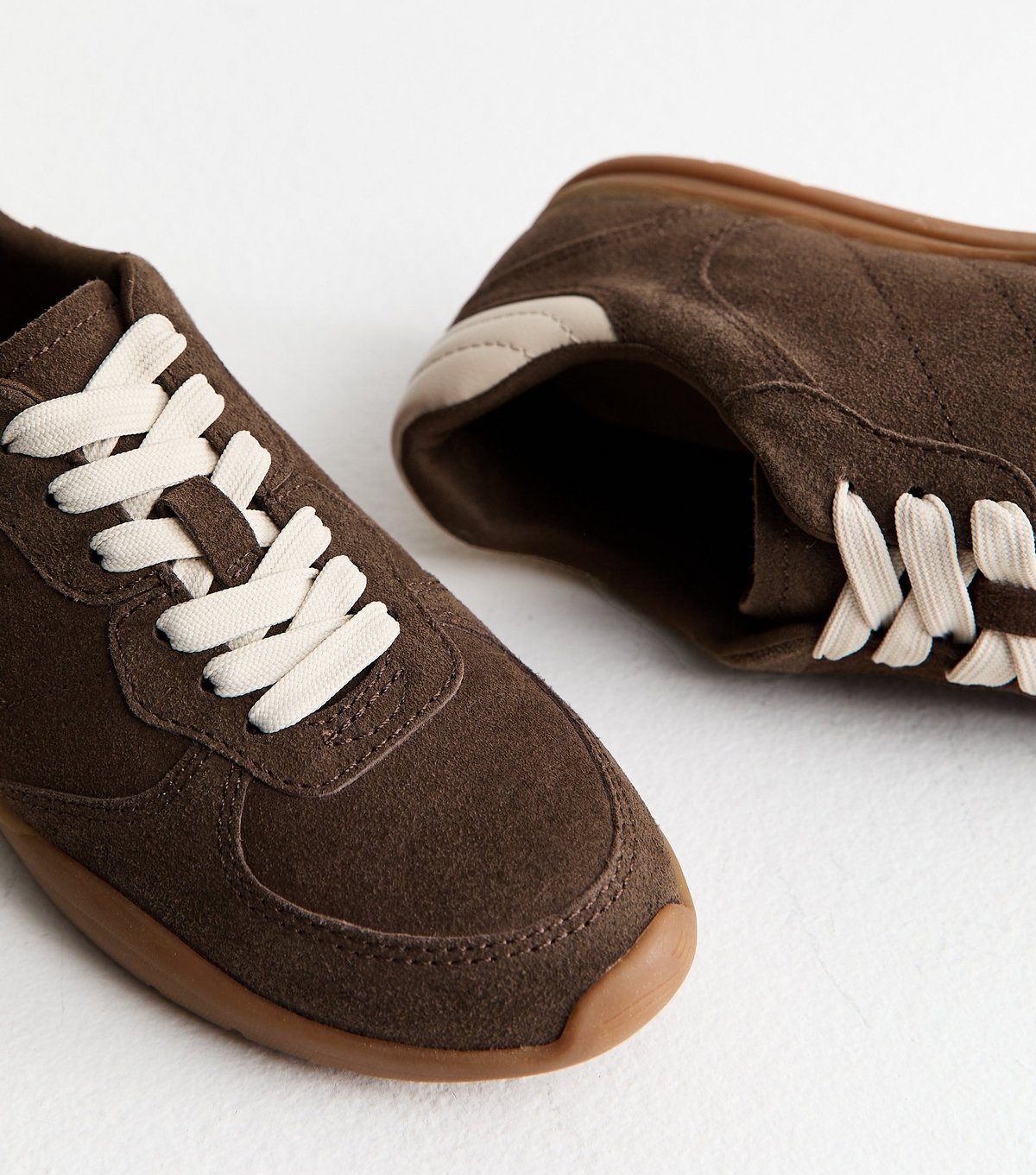 New Look Women's Premium Real Leather Dark Brown Suede Lace Up Trainers New Look - 3