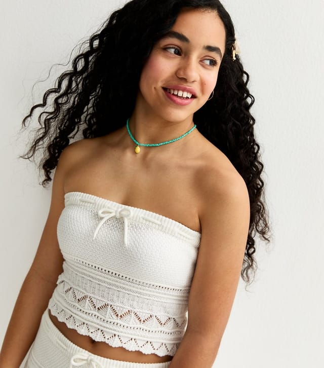 New Look Girls' White Crochet Bandeau Top New Look - 2