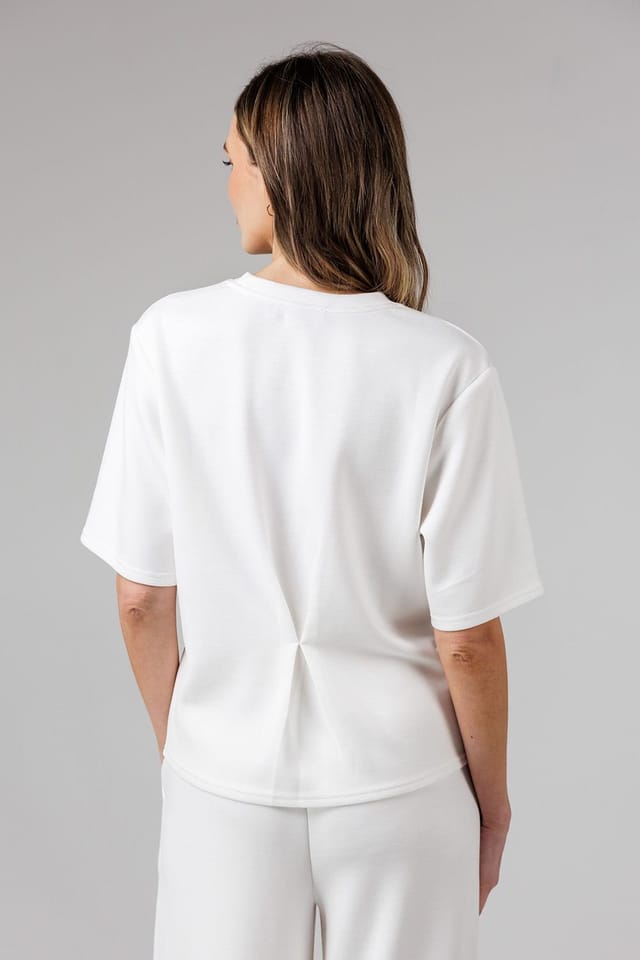 French Connection French Connection Women's Luxe Short Sleeve Crew Neck Pinched Top in Off-White - 2