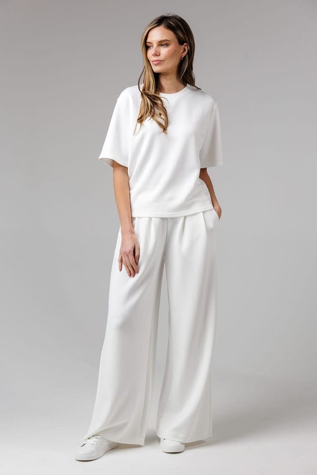 French Connection French Connection Women's Luxe Short Sleeve Crew Neck Pinched Top in Off-White - 3
