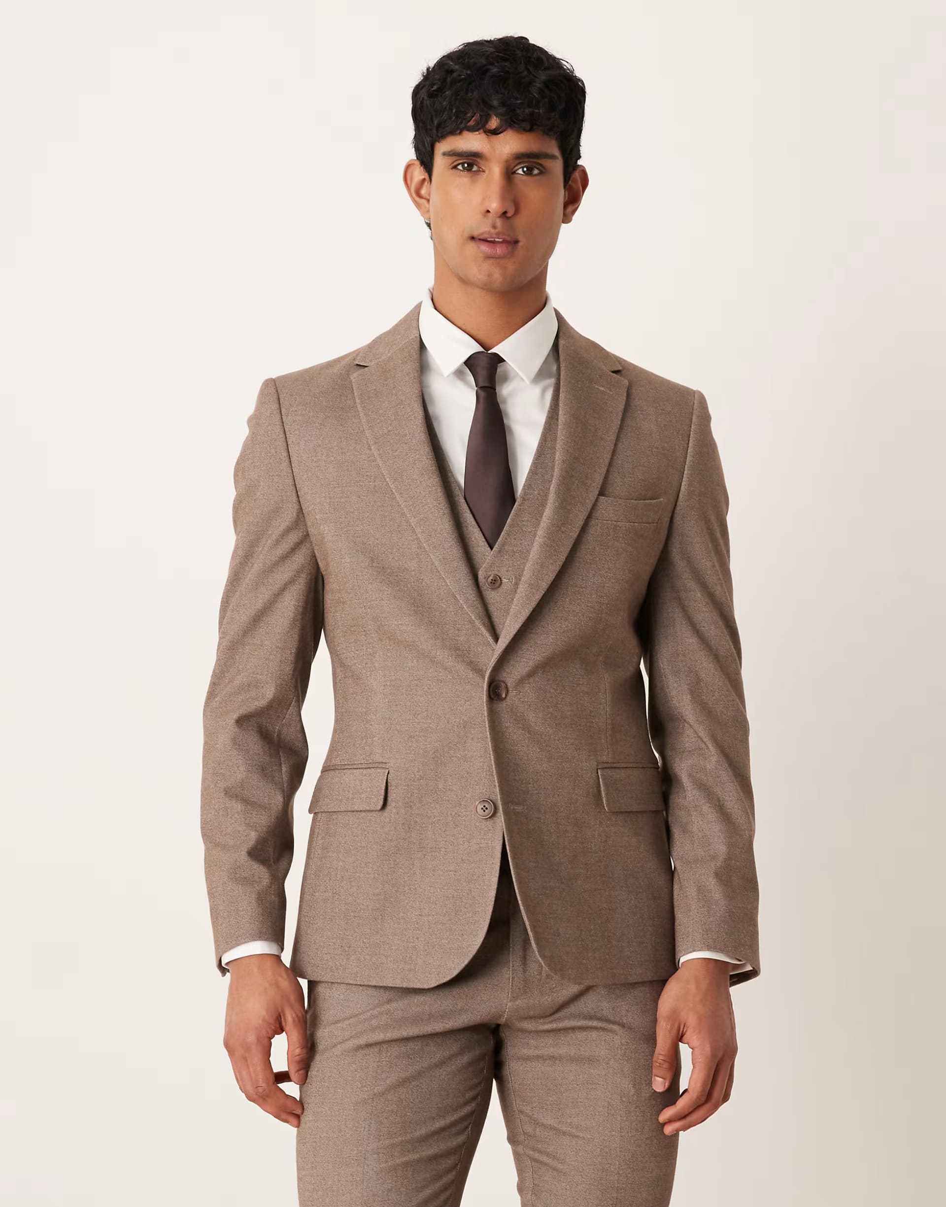 ASOS ASOS DESIGN skinny suit jacket in light brown twill