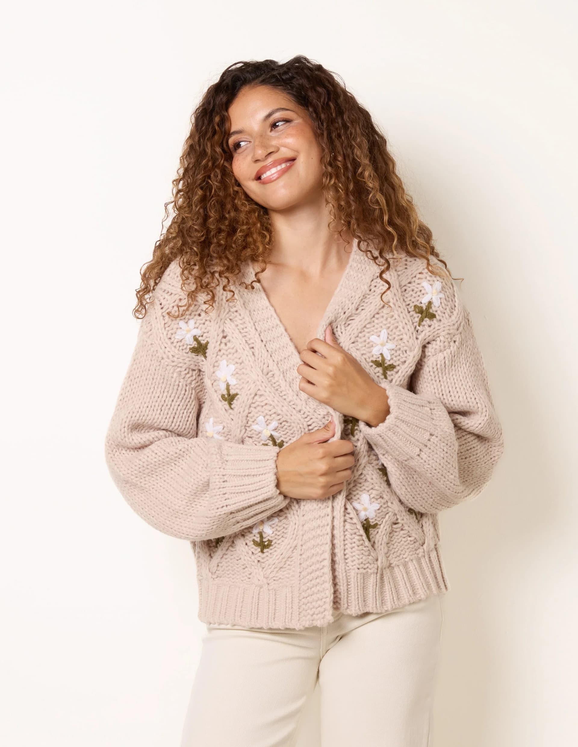 Blue Vanilla Cable Knit Flower Cardigan
