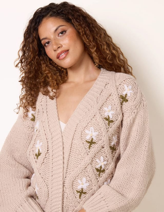 Blue Vanilla Cable Knit Flower Cardigan - 2