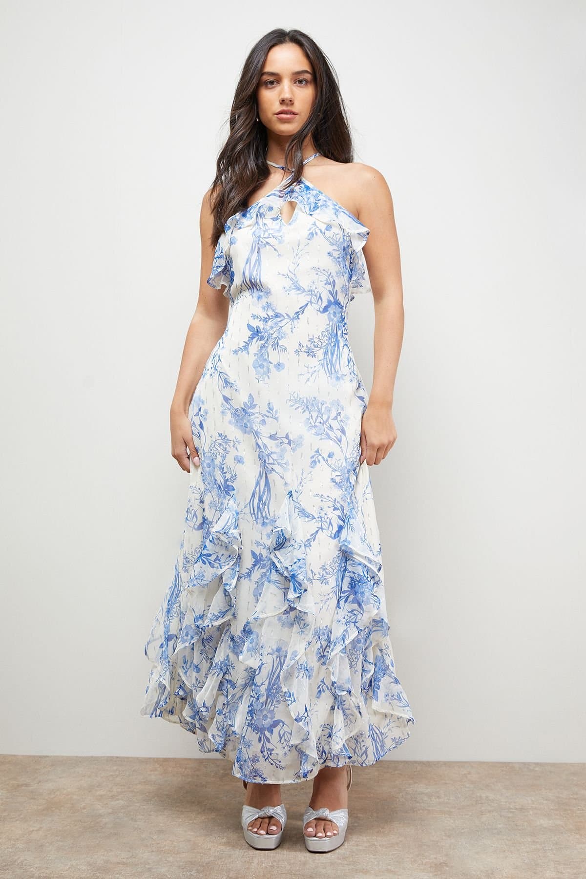 Oasis Oasis Women's Halterneck Spaghetti Strap Maxi Dress in Blue