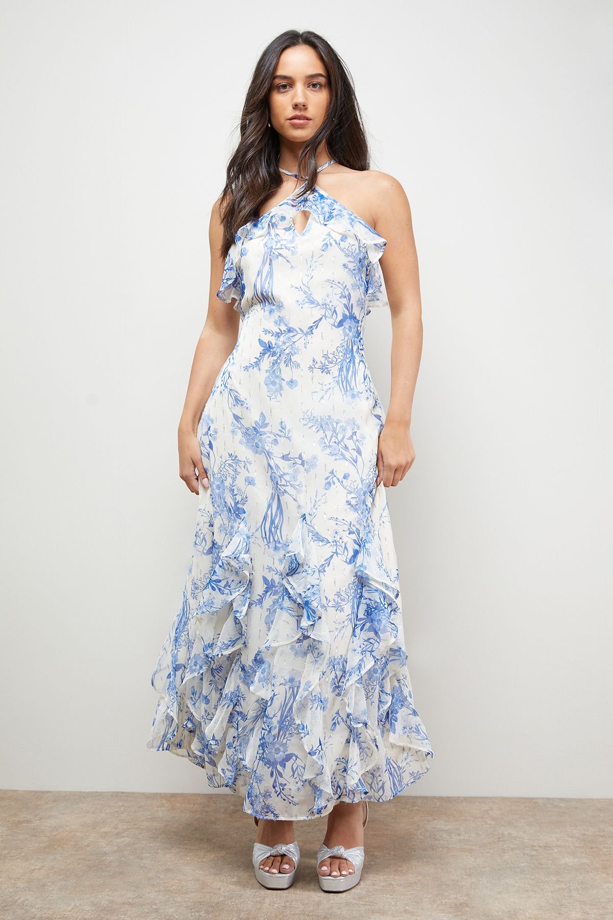 Oasis Oasis Women's Halterneck Spaghetti Strap Maxi Dress in Blue - 2