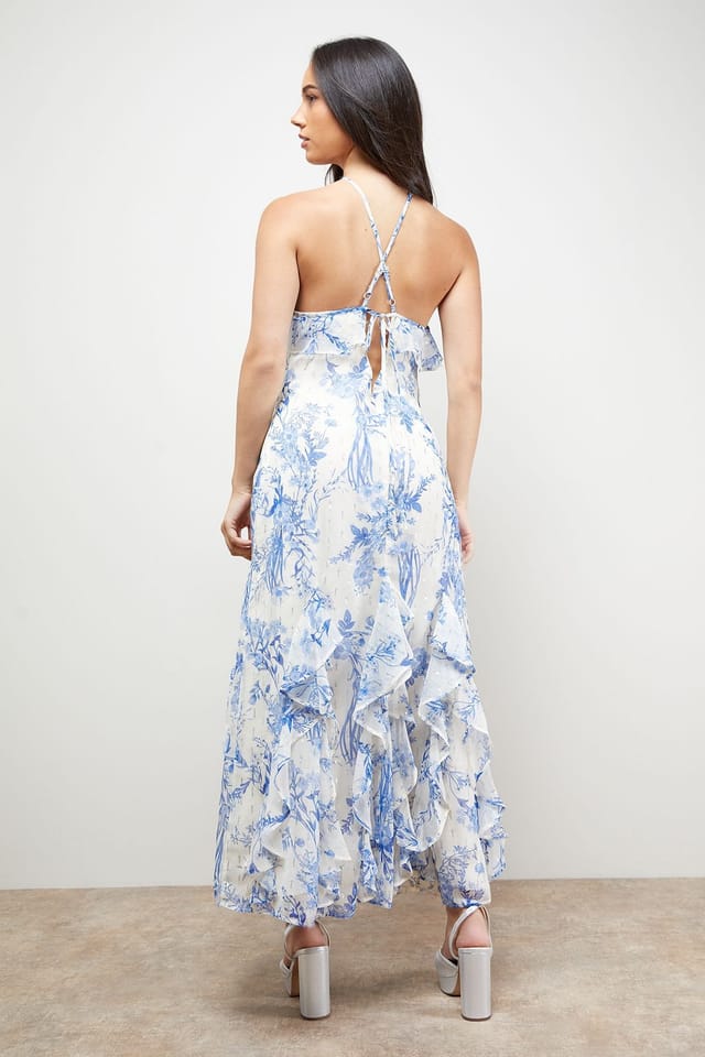 Oasis Oasis Women's Halterneck Spaghetti Strap Maxi Dress in Blue - 3