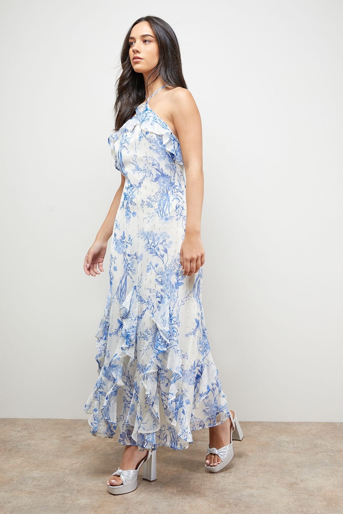 Oasis Oasis Women's Halterneck Spaghetti Strap Maxi Dress in Blue - 4