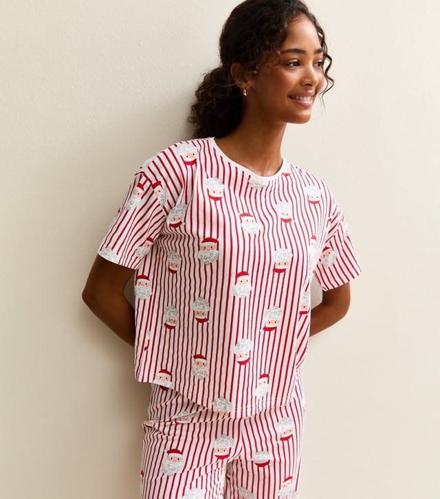 New Look Women's Red Christmas Santa Print Striped Pyjama Set New Look - 2