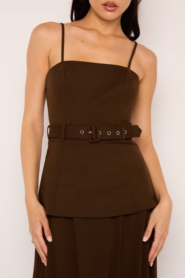 Jaded Rose Jaded Rose Women's Joyce Belted Chocolate Brown Fit & Flare Tailored Maxi Dress - 3
