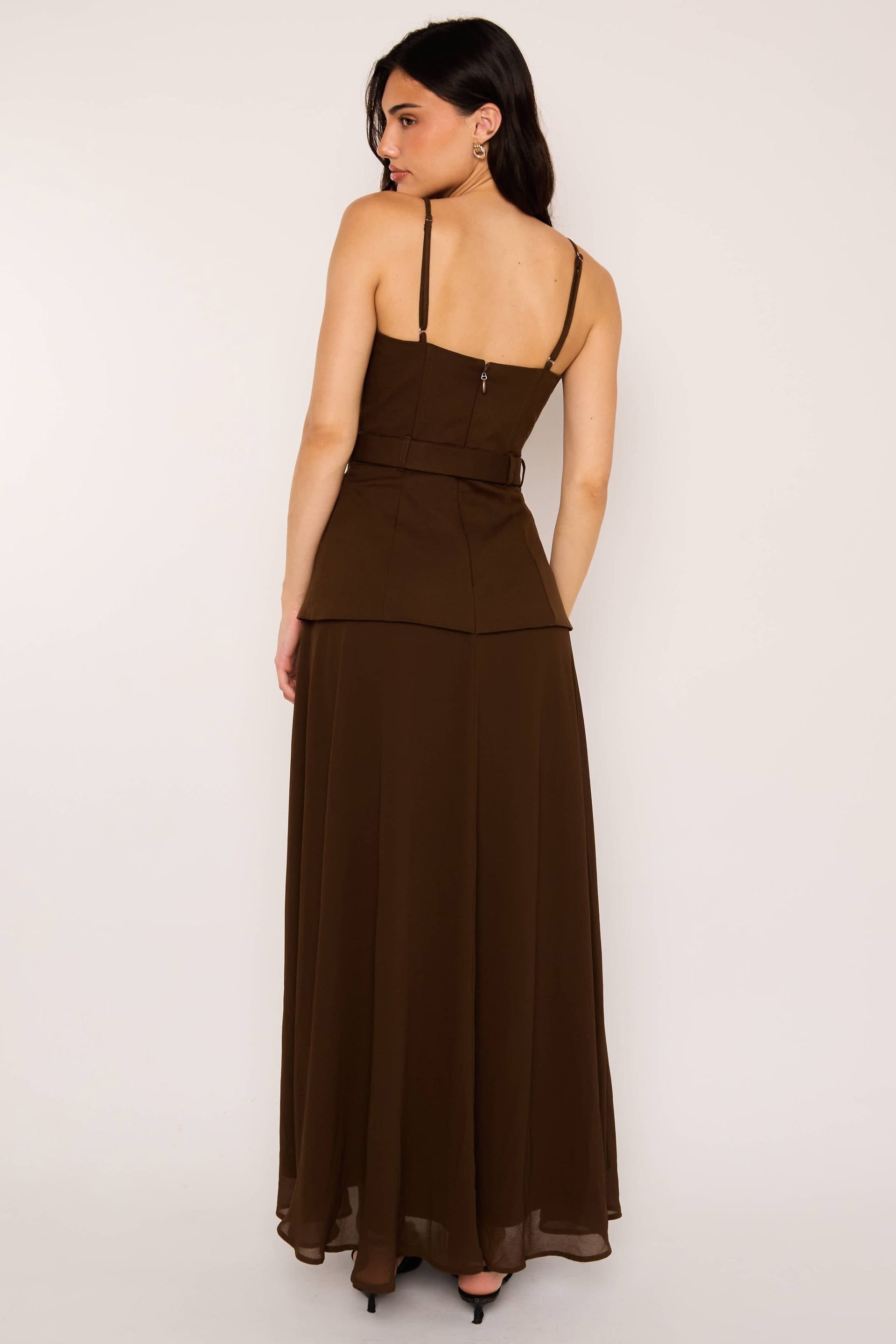 Jaded Rose Jaded Rose Women's Joyce Belted Chocolate Brown Fit & Flare Tailored Maxi Dress - 4