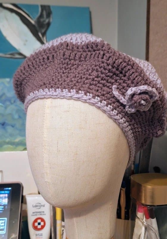 Fresh off the hook. Hand made crochet beret. Lavender.