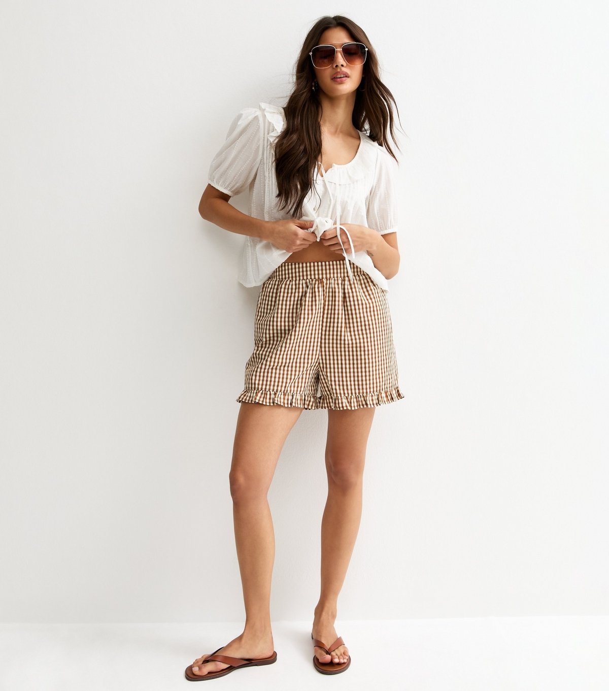 New Look Women's Brown Gingham Frill Shorts New Look - 3
