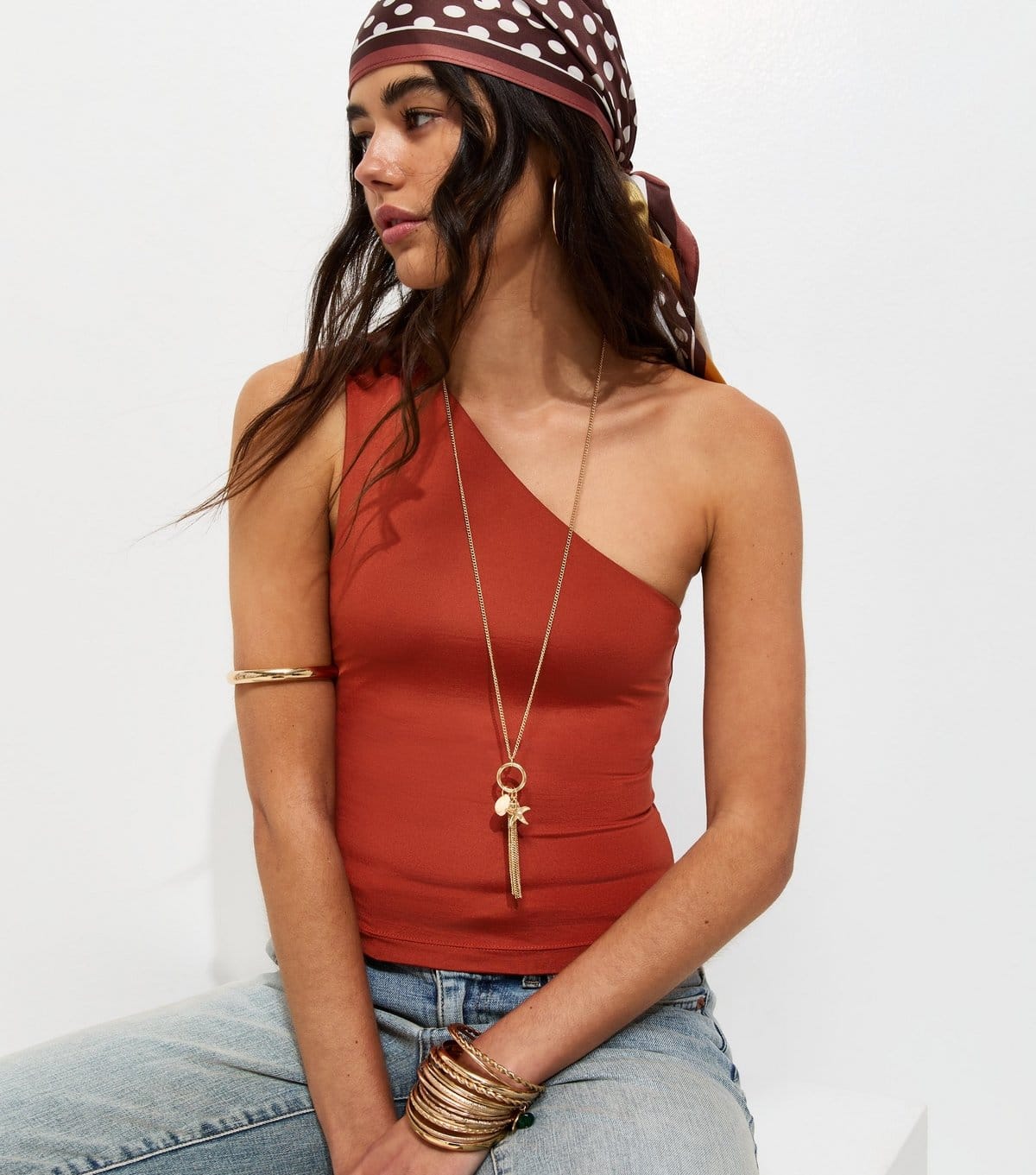 New Look Dark Red Slinky One Shoulder Top