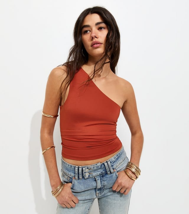 New Look Women's Dark Red Slinky One Shoulder Top New Look - 2