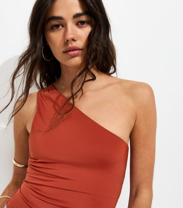 New Look Women's Dark Red Slinky One Shoulder Top New Look - 3