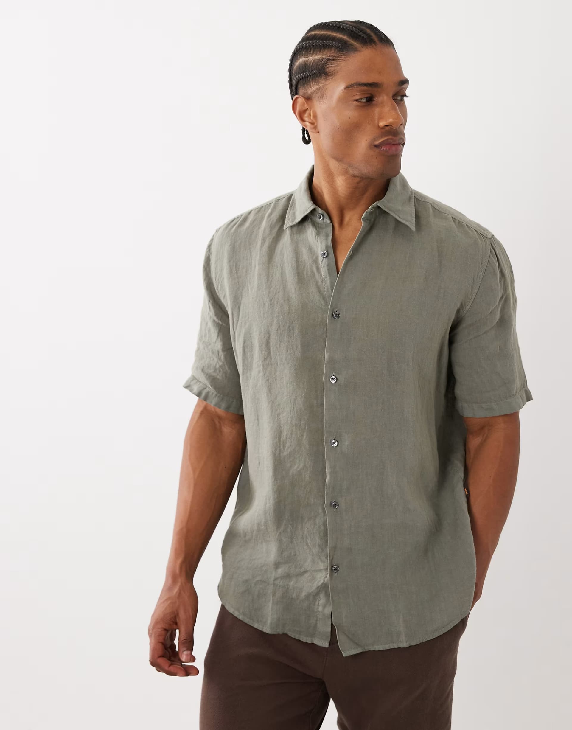 ASOS Hugo Boss Grey Linen Short Sleeve Button-Up Shirt by ASOS
