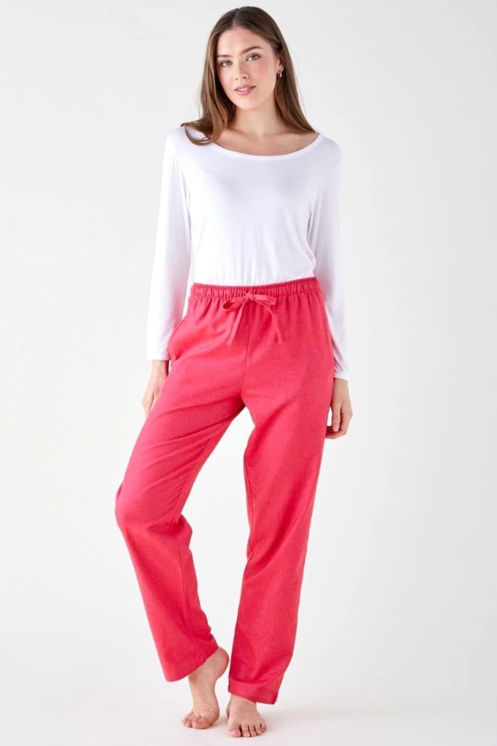 British Boxers British Boxers Women's "Bright Raspberry Herringbone" Brushed Cotton Pyjama Trousers