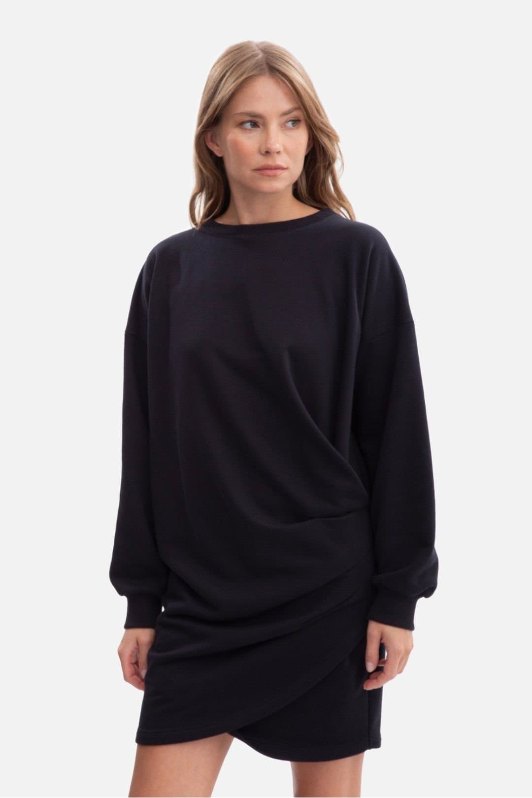 Love Lace Love Lace Women's Oversized Sweatshirt Mini Dress with Rib Cuffs in Black