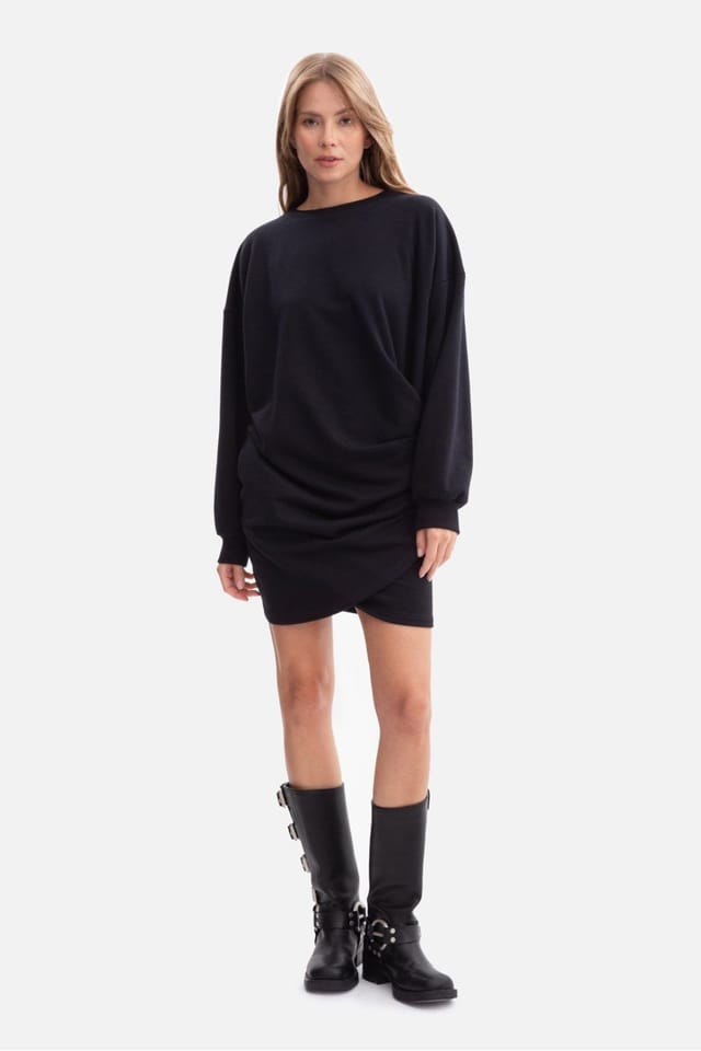 Love Lace Love Lace Women's Oversized Sweatshirt Mini Dress with Rib Cuffs in Black - 2
