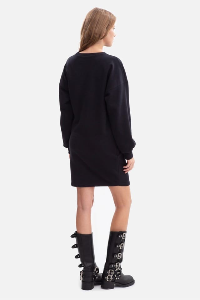 Love Lace Love Lace Women's Oversized Sweatshirt Mini Dress with Rib Cuffs in Black - 3