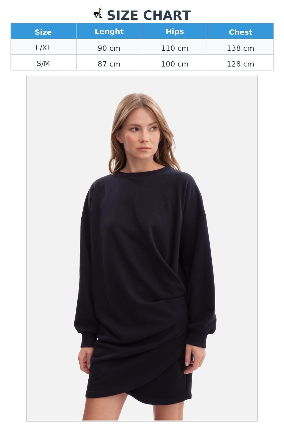 Love Lace Love Lace Women's Oversized Sweatshirt Mini Dress with Rib Cuffs in Black - 4
