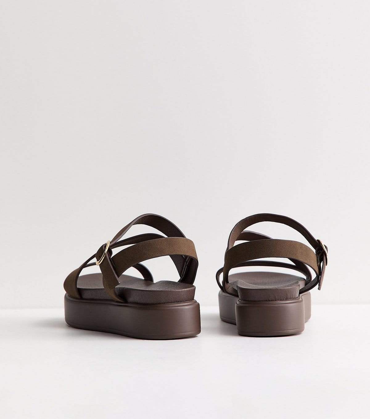 New Look Women's Wide Fit Brown Faux Leather Multistrap Flatform Sandals Vegan New Look - 4