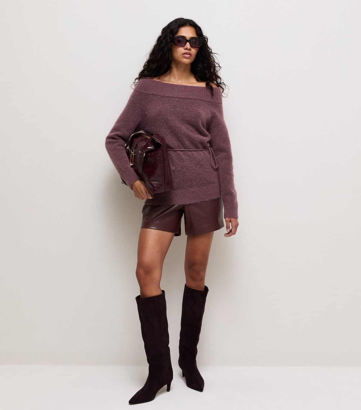 New Look Women's Dark Burgundy Faux Leather Tailored Shorts New Look