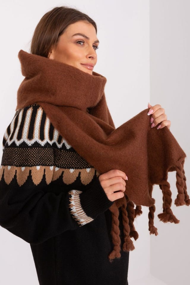 Love Lace Love Lace Women's Long Smooth Polyester Scarf with Tassels for Fall Winter in Brown - 2