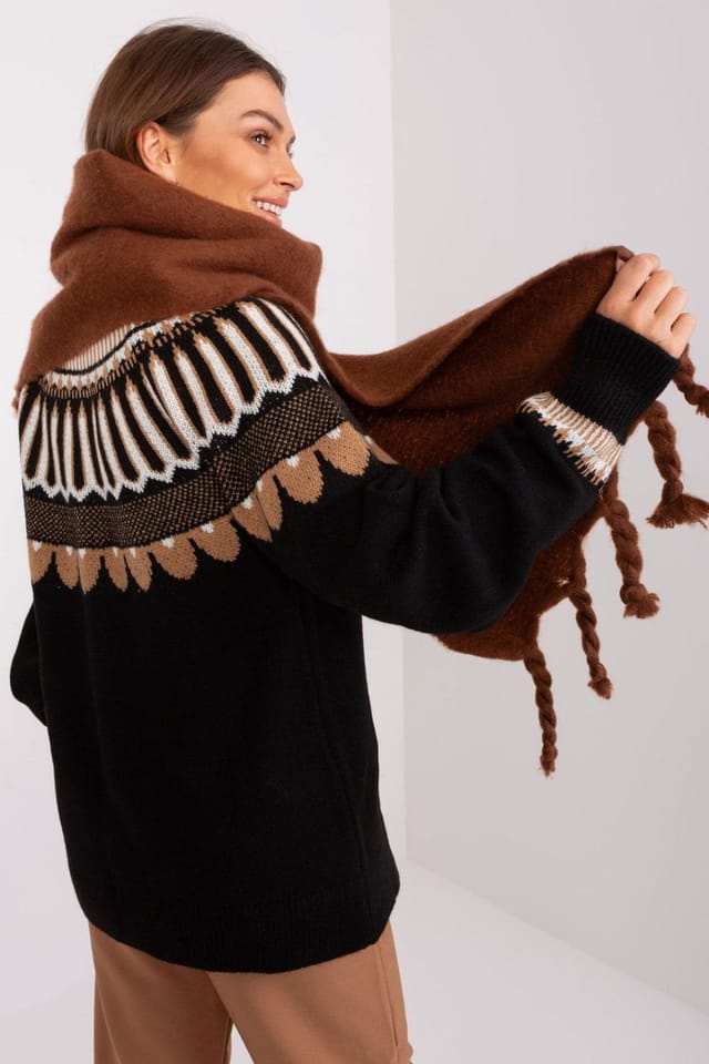Love Lace Love Lace Women's Long Smooth Polyester Scarf with Tassels for Fall Winter in Brown - 3