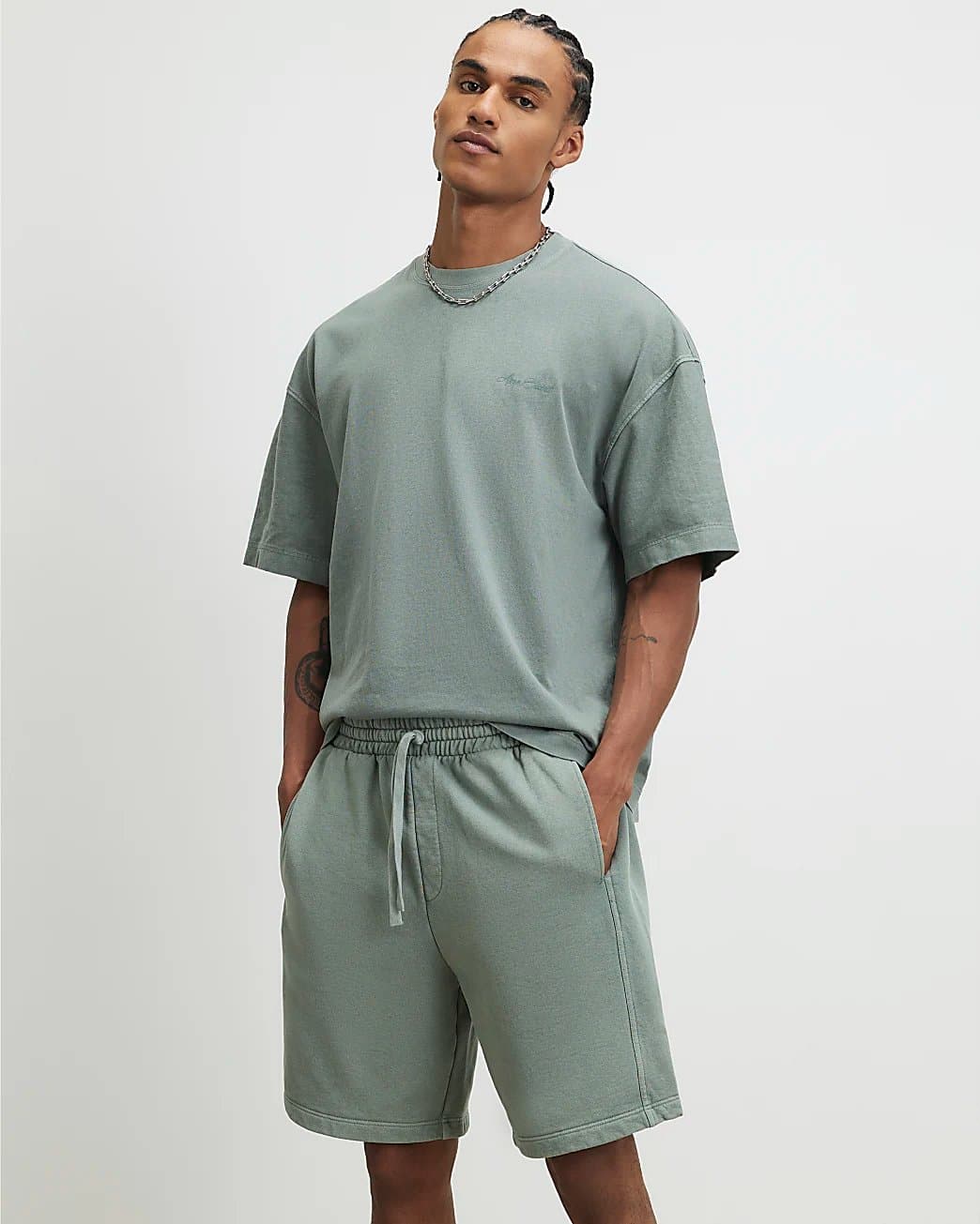 River Island Mens River Island Green Oversized Cotton T-Shirt & Shorts Set