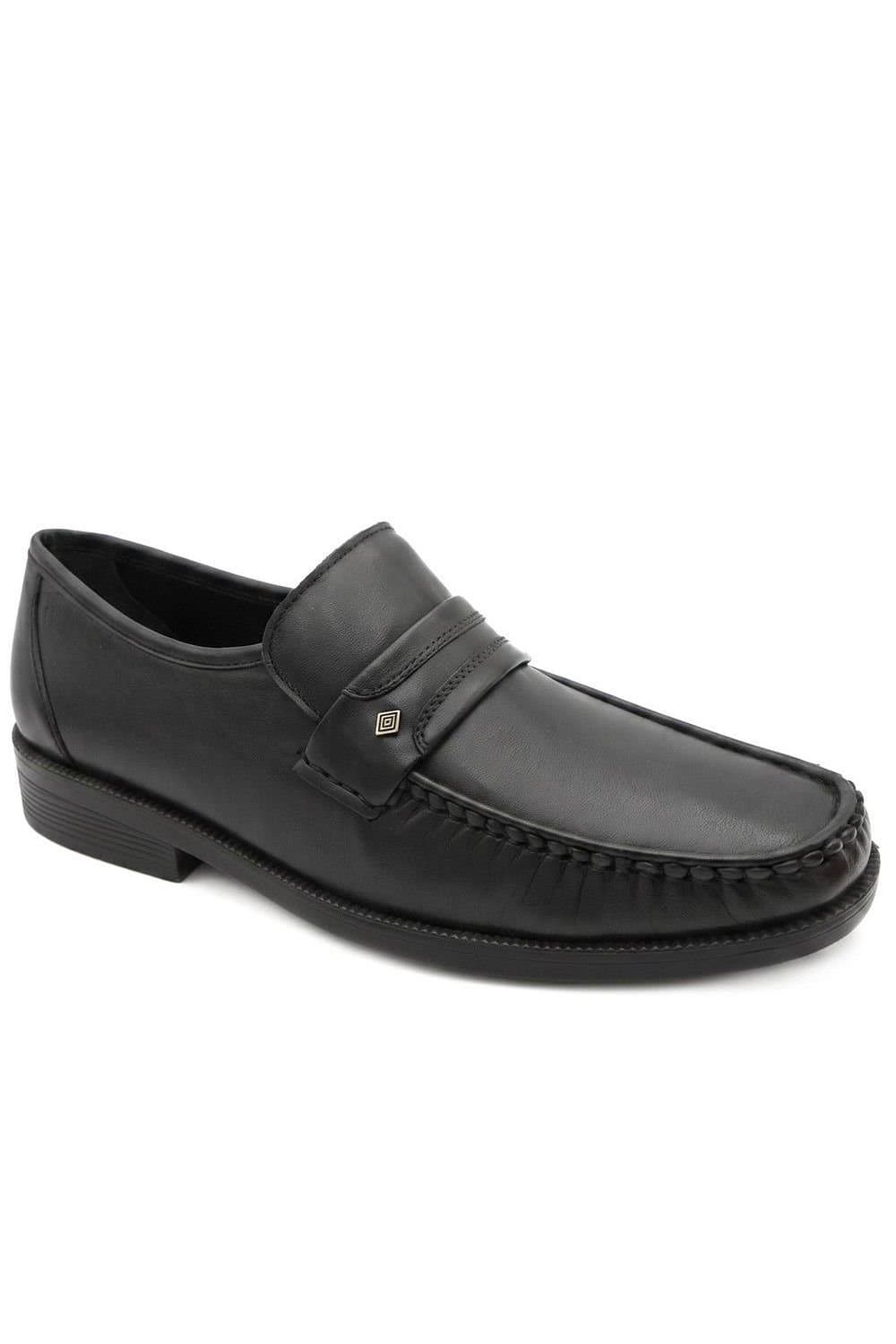 Pavers Pavers Men's Wide Fit Smart Leather Saddle Strap Loafers in Black