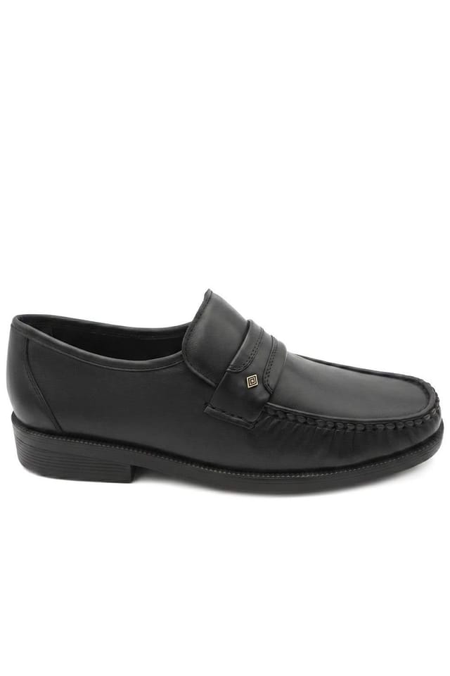 Pavers Pavers Men's Wide Fit Smart Leather Saddle Strap Loafers in Black - 2