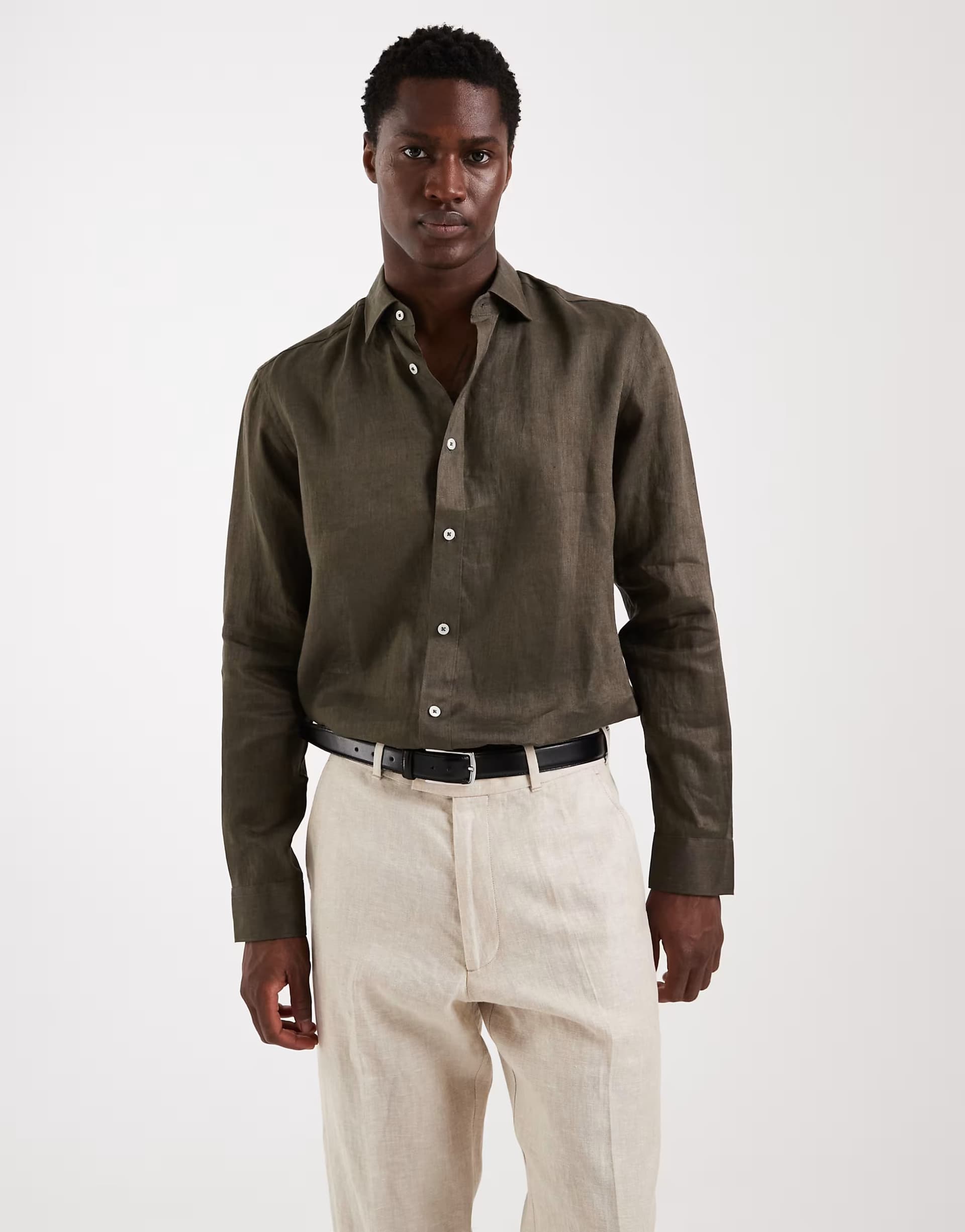 ASOS Mango 100% linen long sleeve shirt in brown
