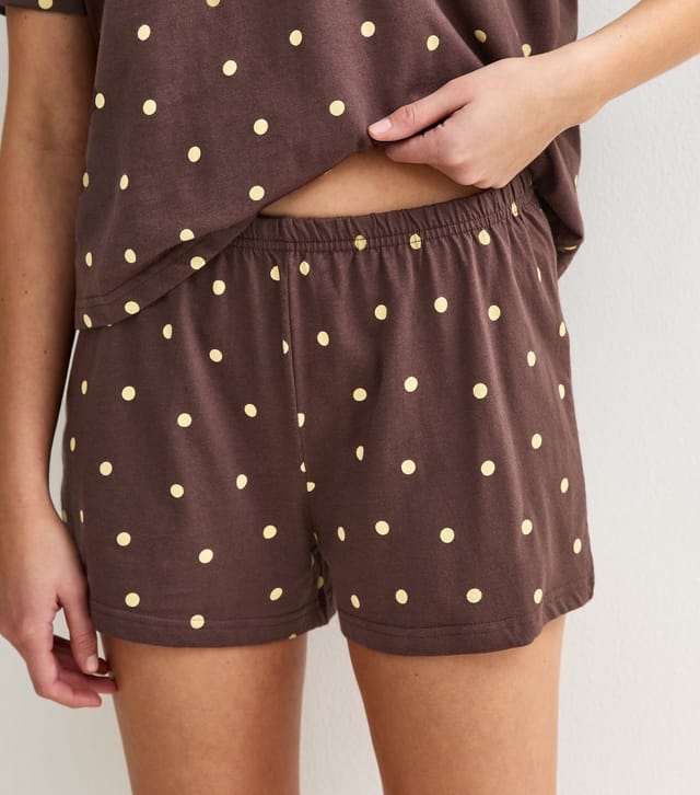 New Look Women's Brown Polka Dot Top and Shorts Pyjama Set New Look - 3